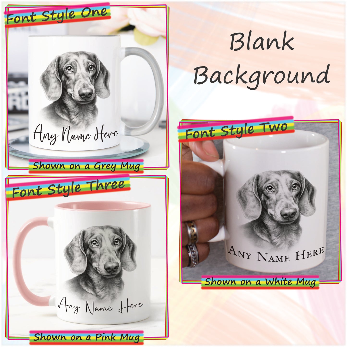 Personalised Sketched Daschund 11oz Ceramic Mug & Coaster Set