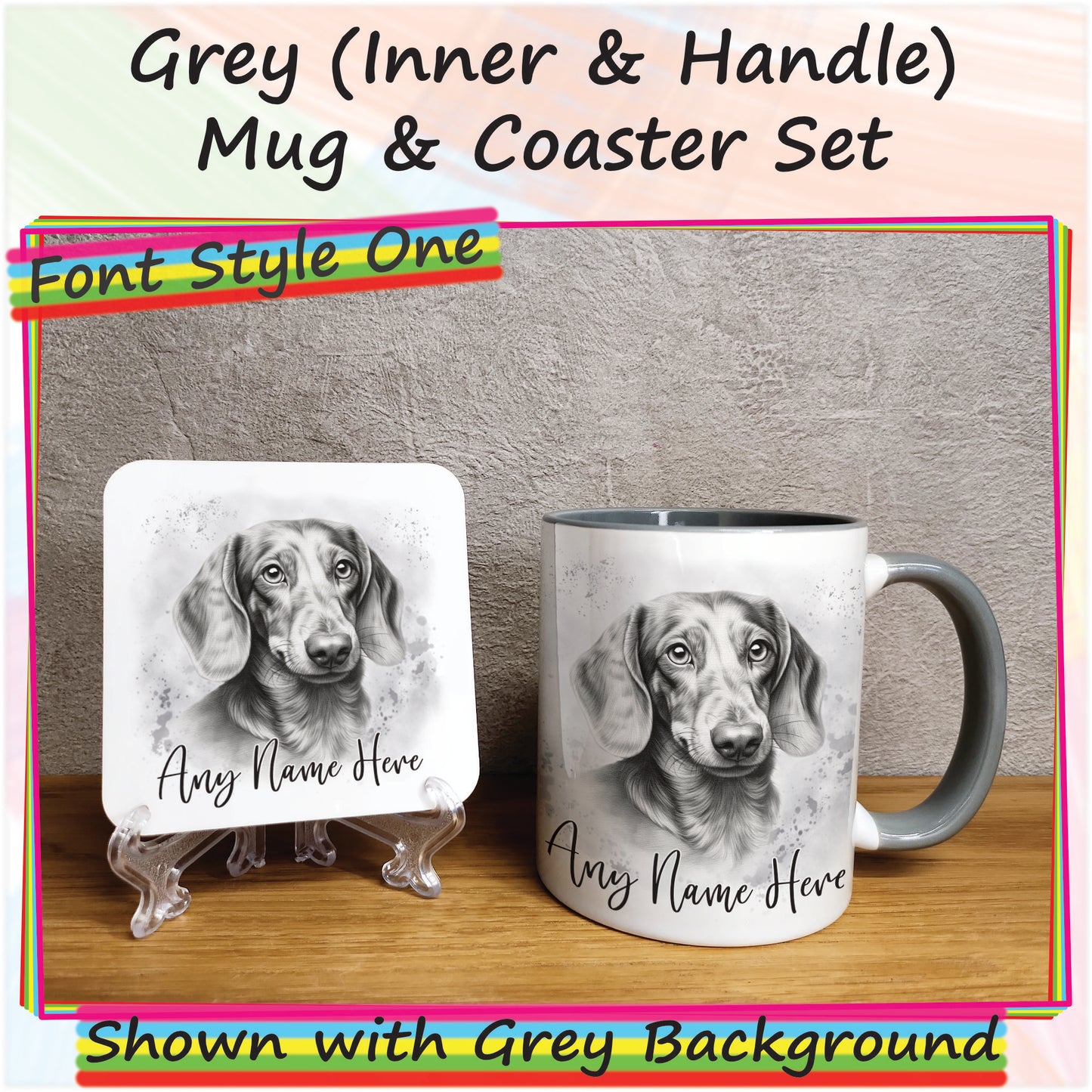 Personalised Sketched Daschund 11oz Ceramic Mug & Coaster Set