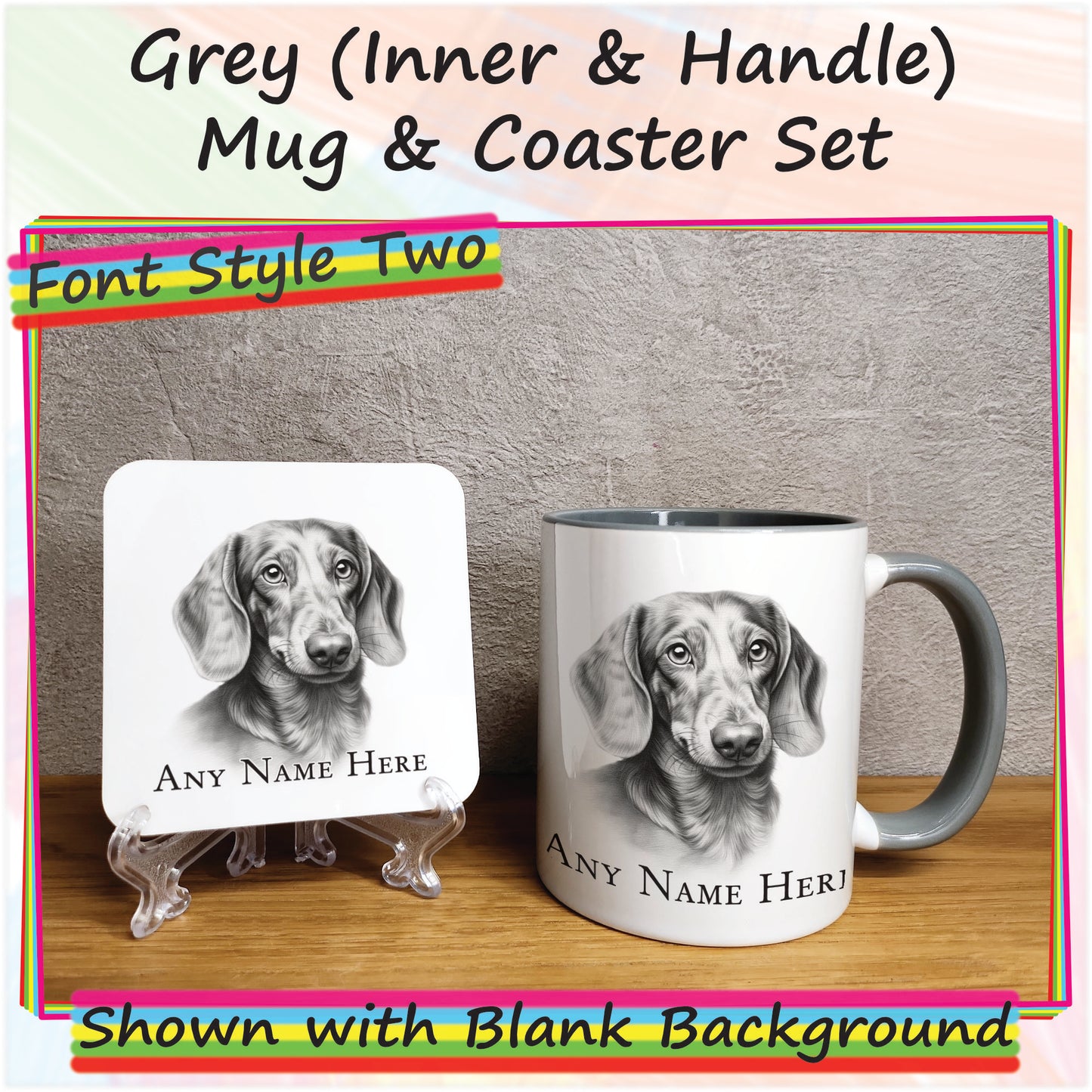 Personalised Sketched Daschund 11oz Ceramic Mug & Coaster Set