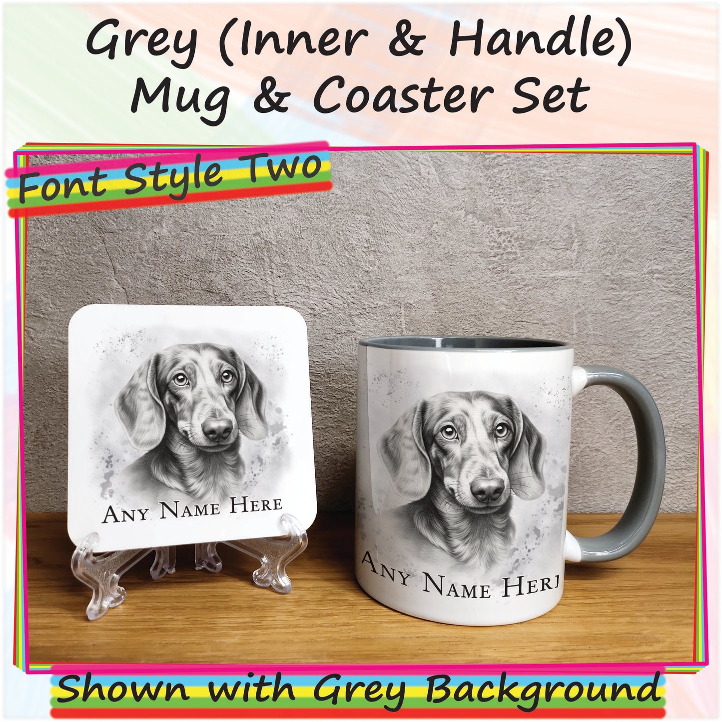 Personalised Sketched Daschund 11oz Ceramic Mug & Coaster Set