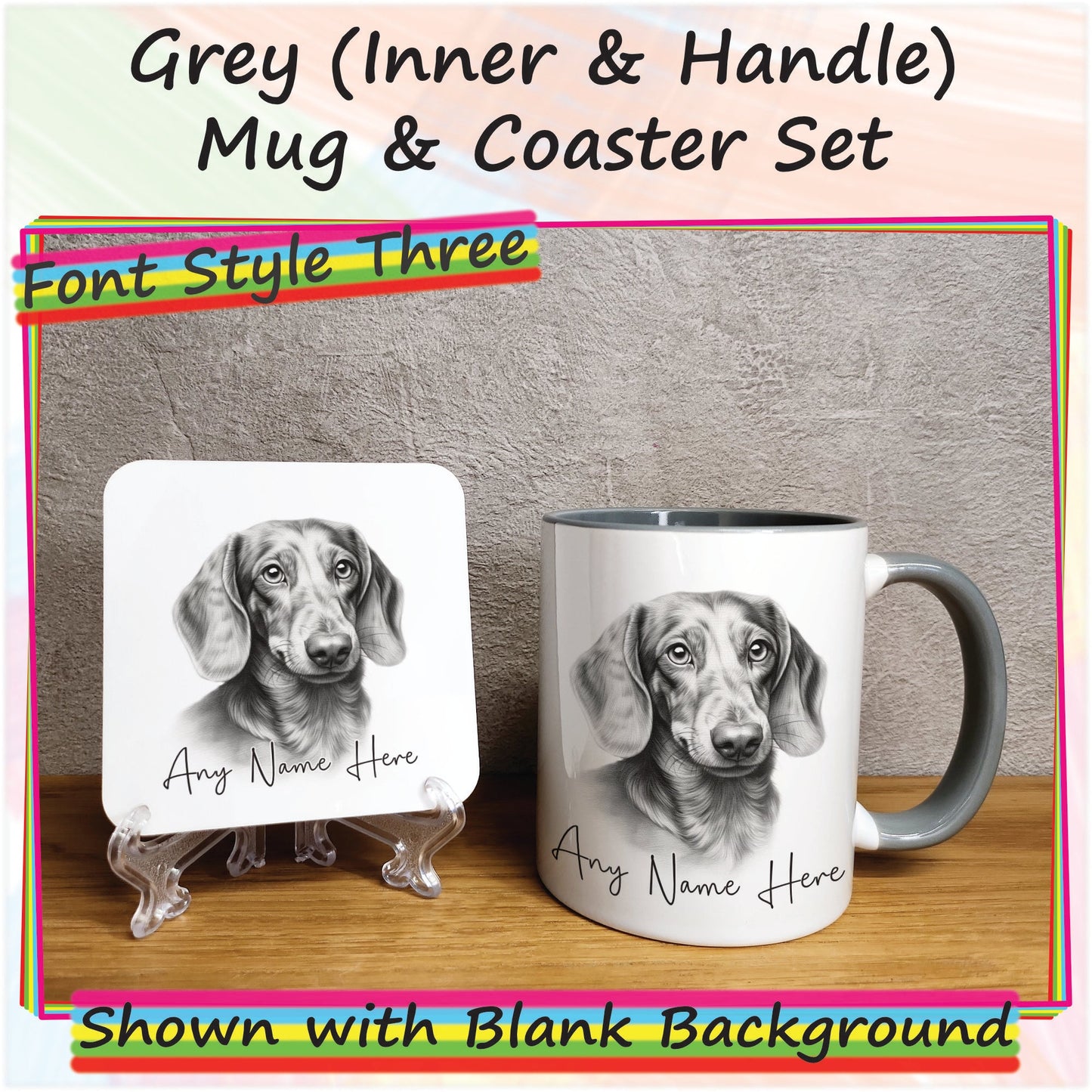 Custom Sketched Daschund Mug, Personalised Mug & Coaster Set