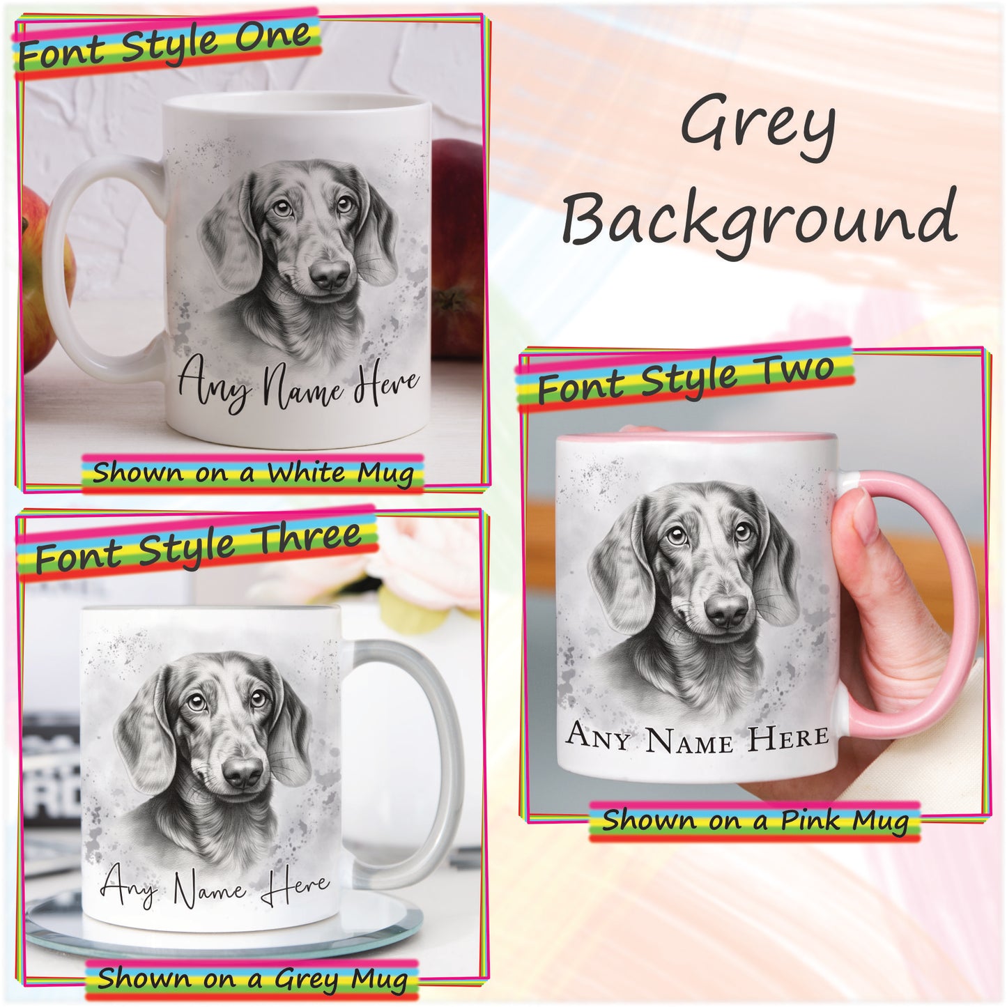 Personalised Sketched Daschund 11oz Ceramic Mug & Coaster Set