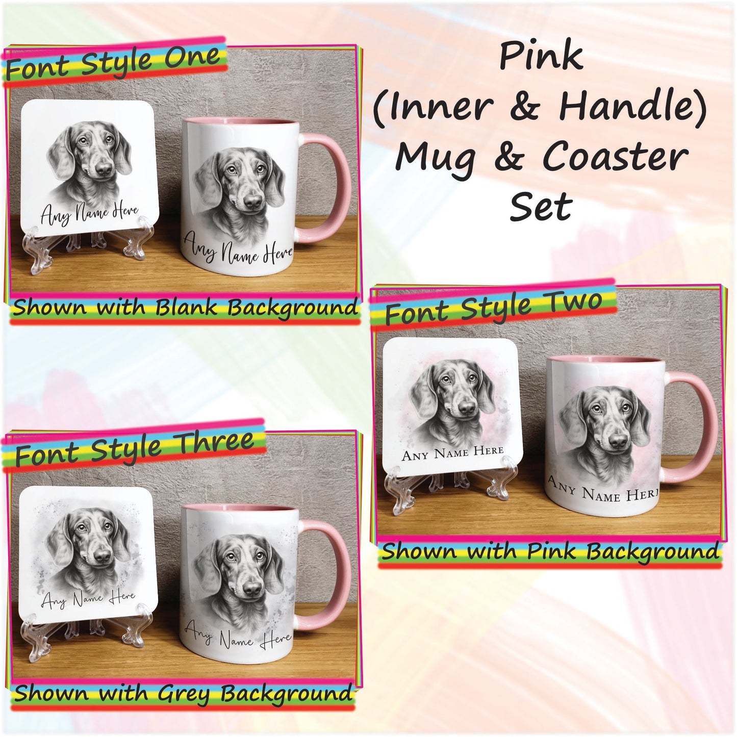 Personalised Sketched Daschund 11oz Ceramic Mug & Coaster Set