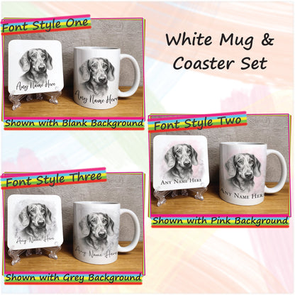 Personalised Sketched Daschund 11oz Ceramic Mug & Coaster Set