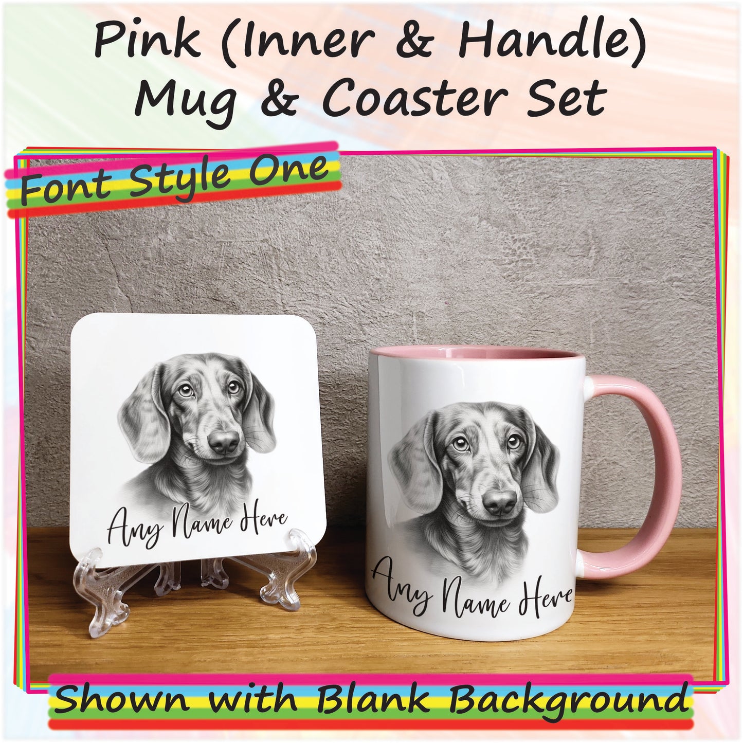 Personalised Sketched Daschund 11oz Ceramic Mug & Coaster Set