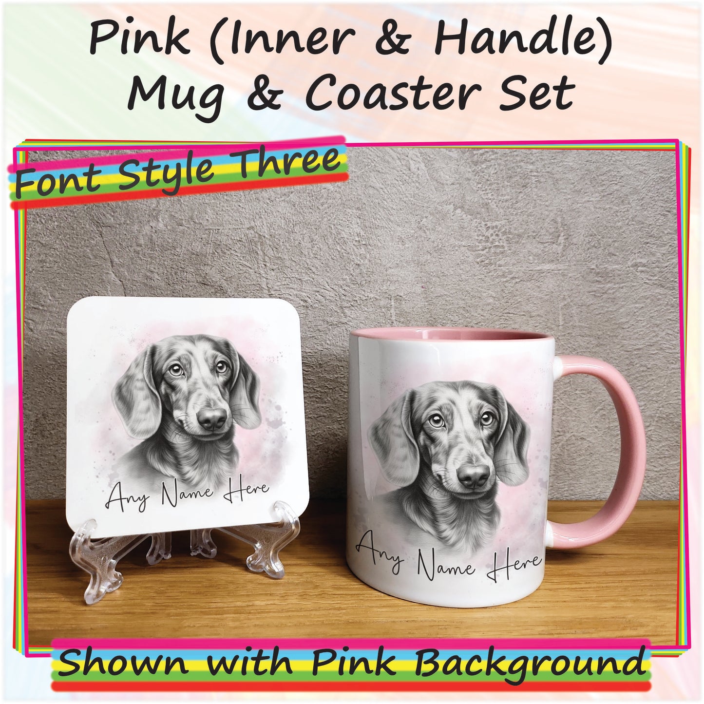 Personalised Sketched Daschund 11oz Ceramic Mug & Coaster Set