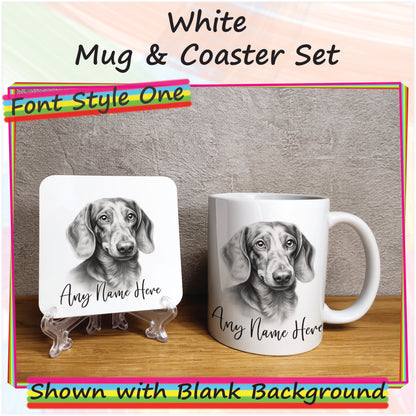 Personalised Sketched Daschund 11oz Ceramic Mug & Coaster Set