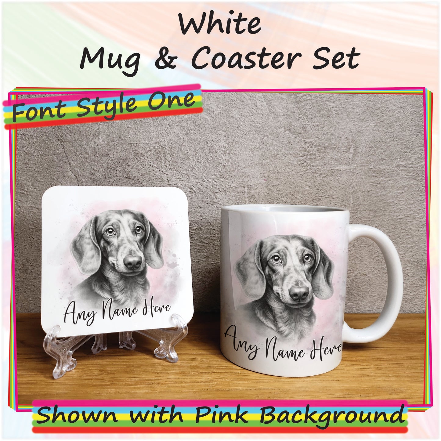 Personalised Sketched Daschund 11oz Ceramic Mug & Coaster Set