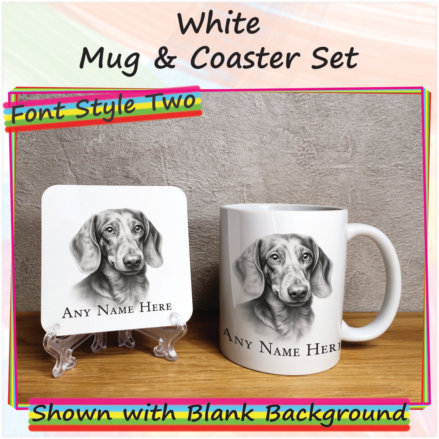 Personalised Sketched Daschund 11oz Ceramic Mug & Coaster Set