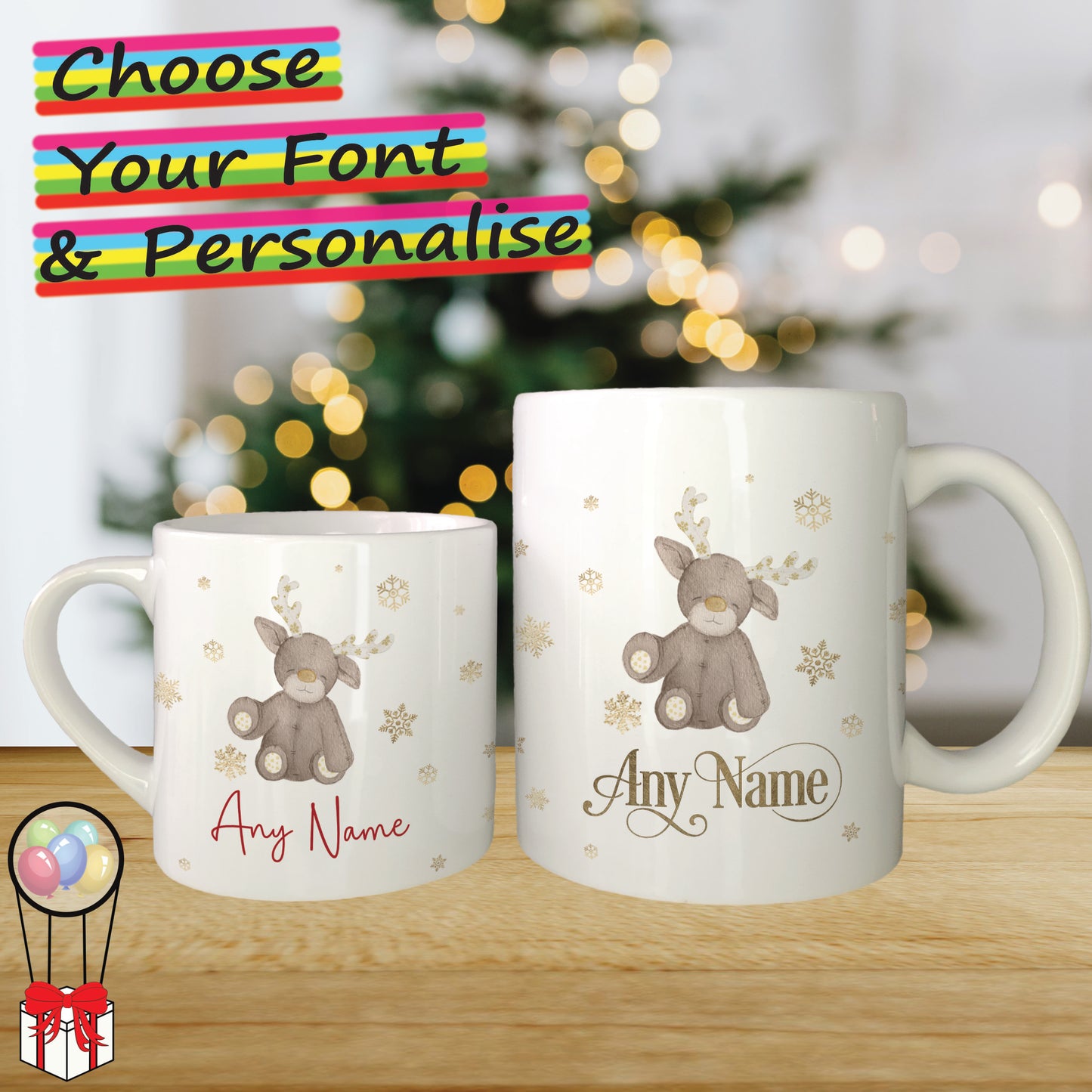 Baby Reindeer Personalised Christmas Mug for Kids - Hot Chocolate Mug with Name