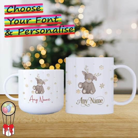 Baby Reindeer Personalised Unbreakable Christmas Mug for Kids - Hot Chocolate Mug with Name