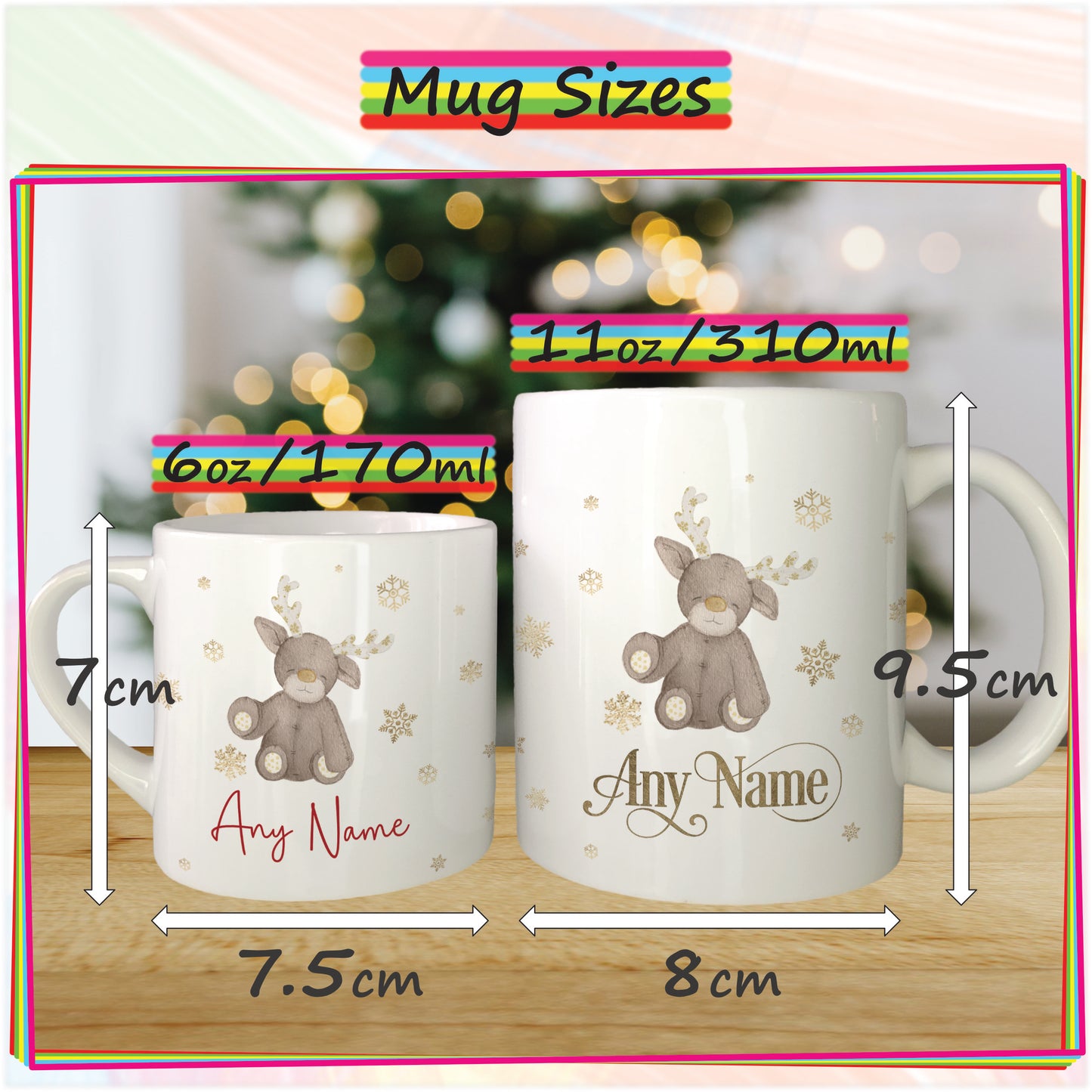 Baby Reindeer Personalised Christmas Mug for Kids - Hot Chocolate Mug with Name