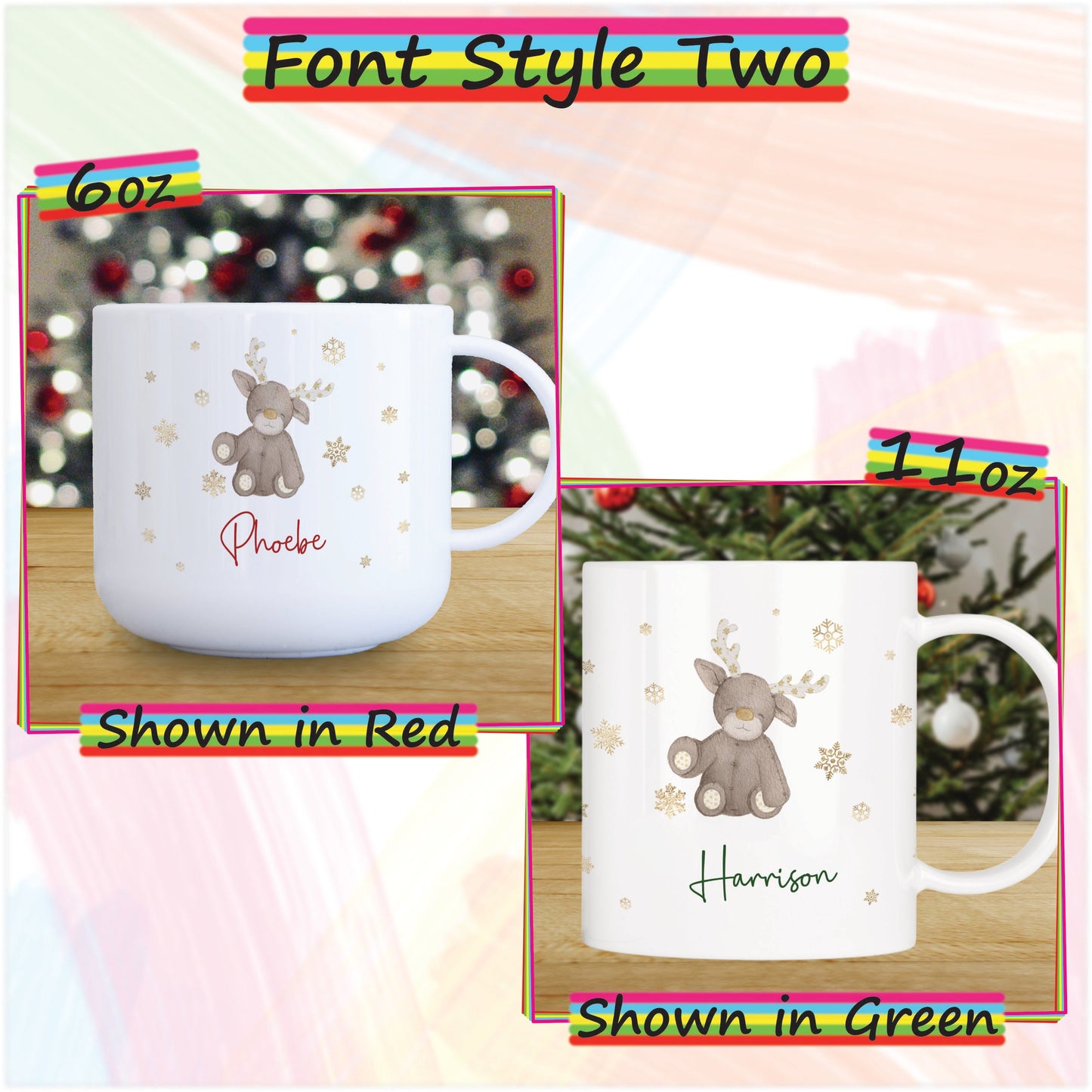 Baby Reindeer Personalised Unbreakable Christmas Mug for Kids - Hot Chocolate Mug with Name