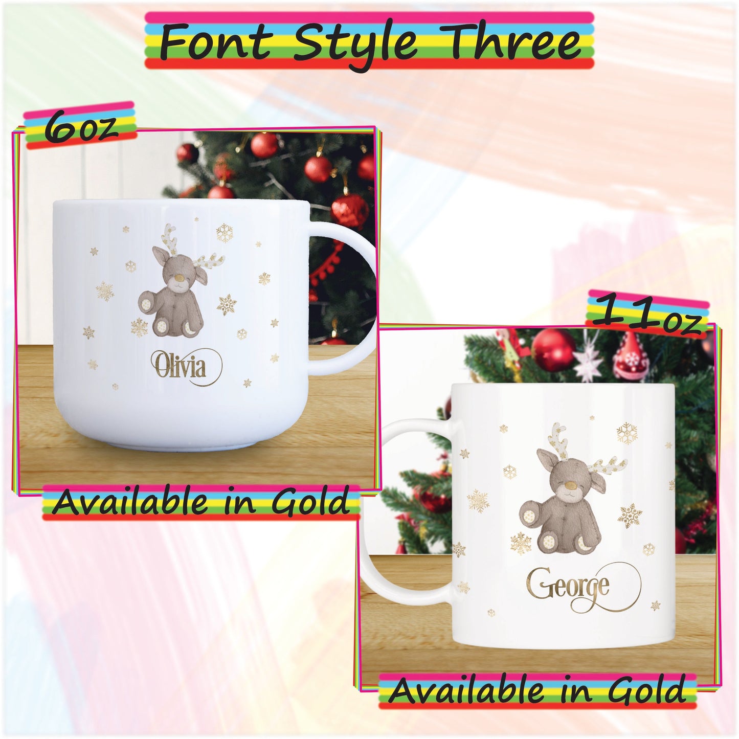 Baby Reindeer Personalised Unbreakable Christmas Mug for Kids - Hot Chocolate Mug with Name