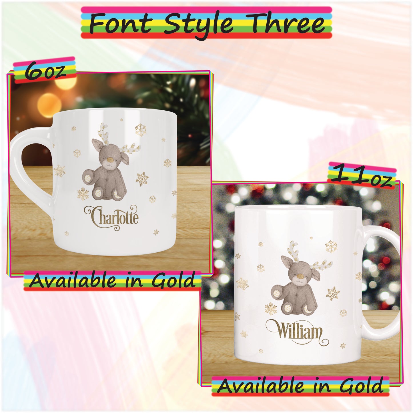 Baby Reindeer Personalised Christmas Mug for Kids - Hot Chocolate Mug with Name