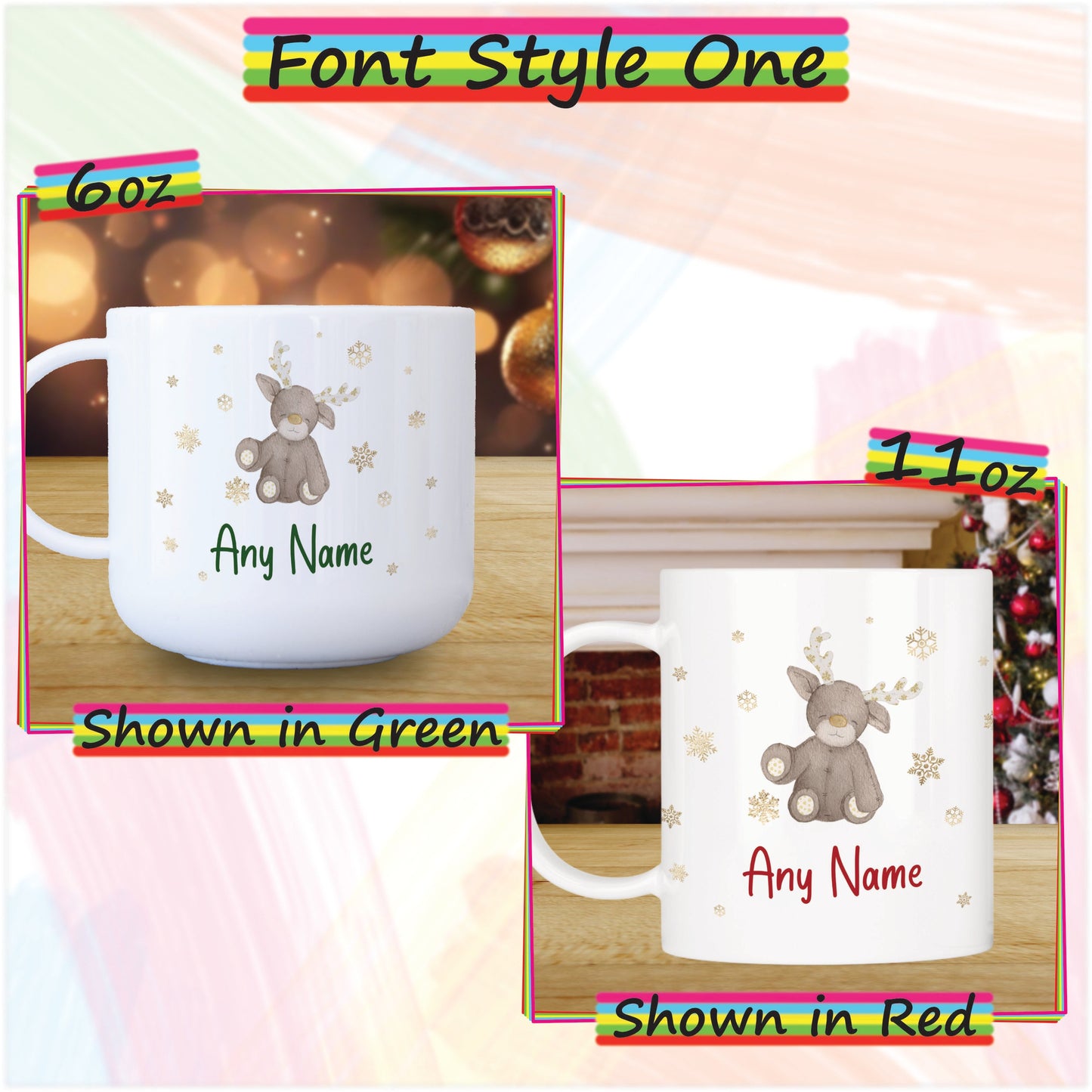 Baby Reindeer Personalised Unbreakable Christmas Mug for Kids - Hot Chocolate Mug with Name