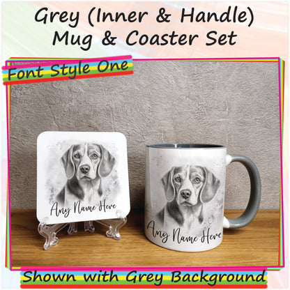 Personalised Sketched Beagle Mug & Coaster Set, Custom Dog Mug