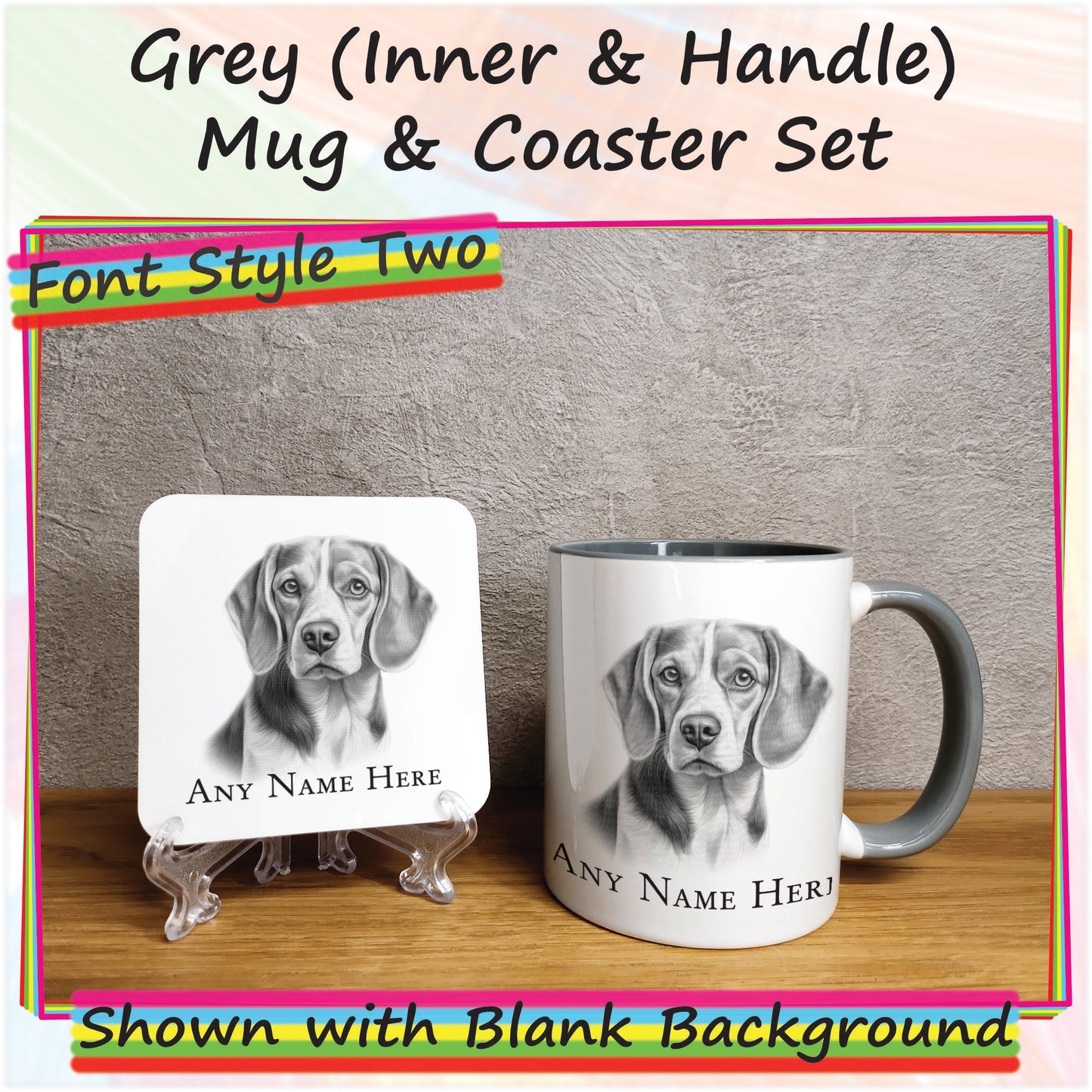 Personalised Sketched Beagle Mug & Coaster Set, Custom Dog Mug