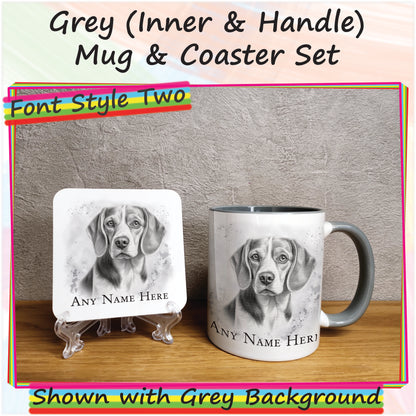 Personalised Sketched Beagle 11oz Ceramic Mug & Coaster Set