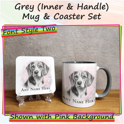 Personalised Sketched Beagle 11oz Ceramic Mug & Coaster Set