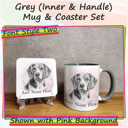 Personalised Sketched Beagle Mug & Coaster Set, Custom Dog Mug