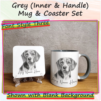 Personalised Sketched Beagle 11oz Ceramic Mug & Coaster Set