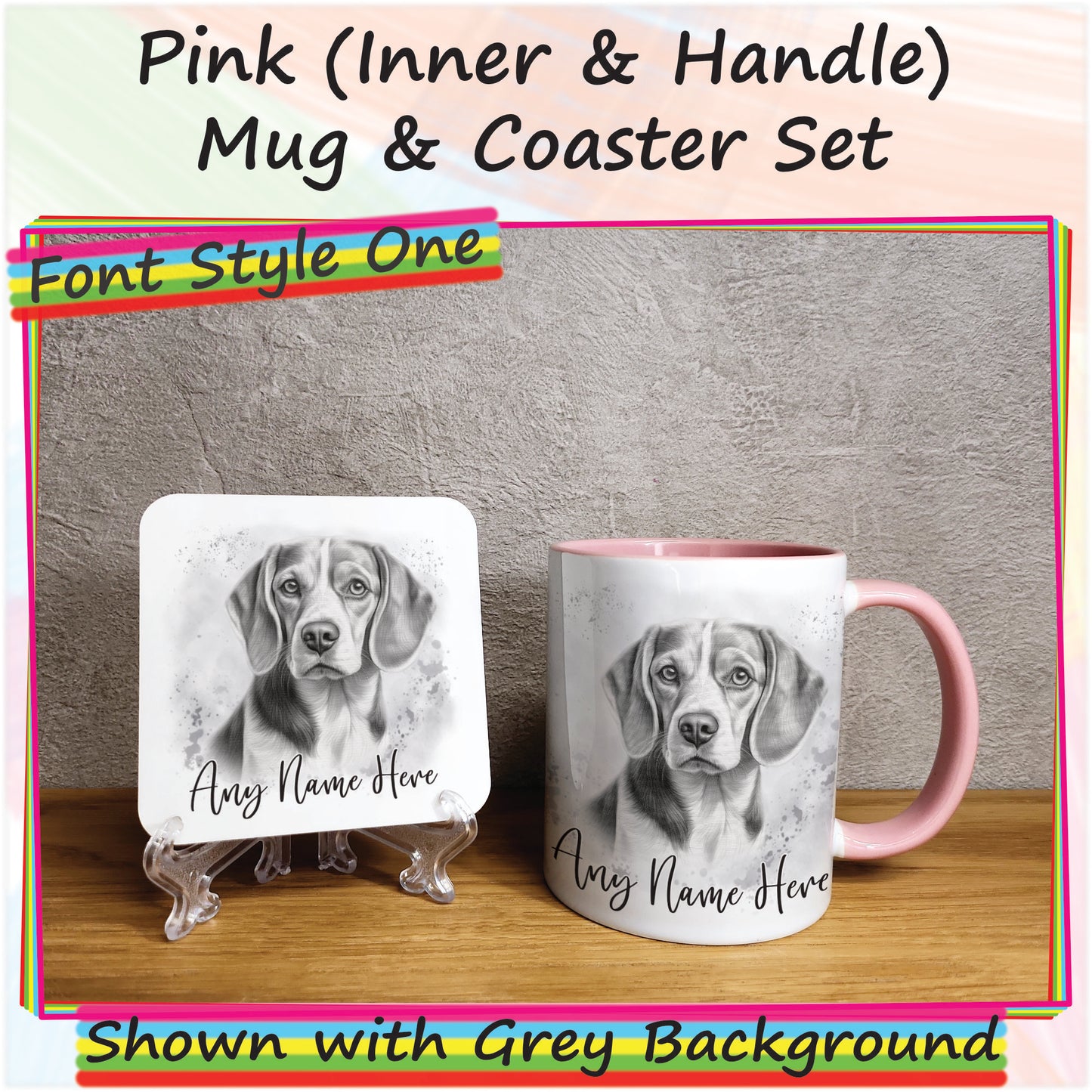 Personalised Sketched Beagle 11oz Ceramic Mug & Coaster Set