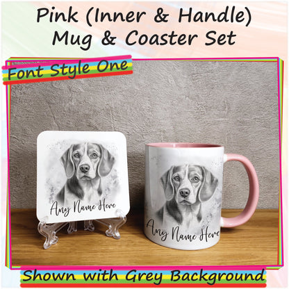 Personalised Sketched Beagle Mug & Coaster Set, Custom Dog Mug