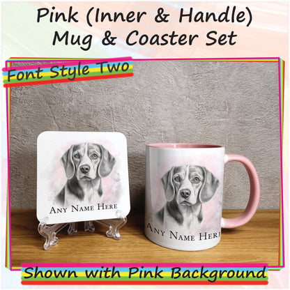 Personalised Sketched Beagle Mug & Coaster Set, Custom Dog Mug