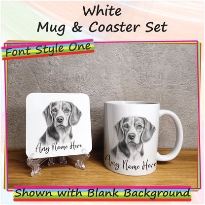 Personalised Sketched Beagle 11oz Ceramic Mug & Coaster Set