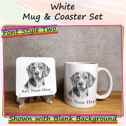 Personalised Sketched Beagle 11oz Ceramic Mug & Coaster Set