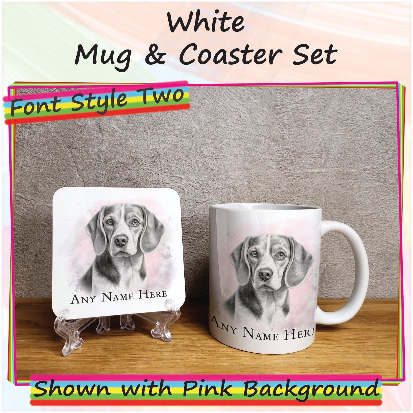 Personalised Sketched Beagle Mug & Coaster Set, Custom Dog Mug