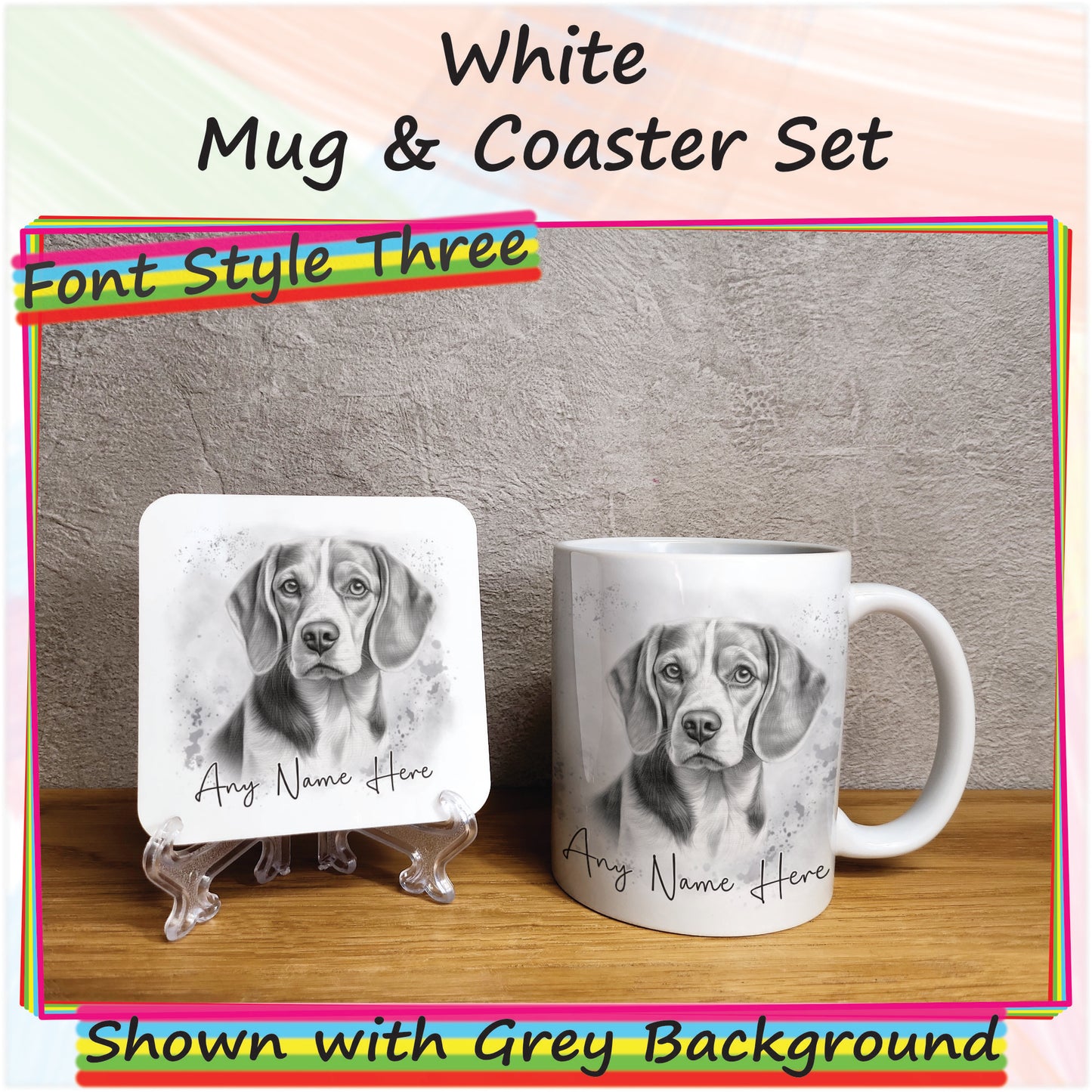 Personalised Sketched Beagle 11oz Ceramic Mug & Coaster Set