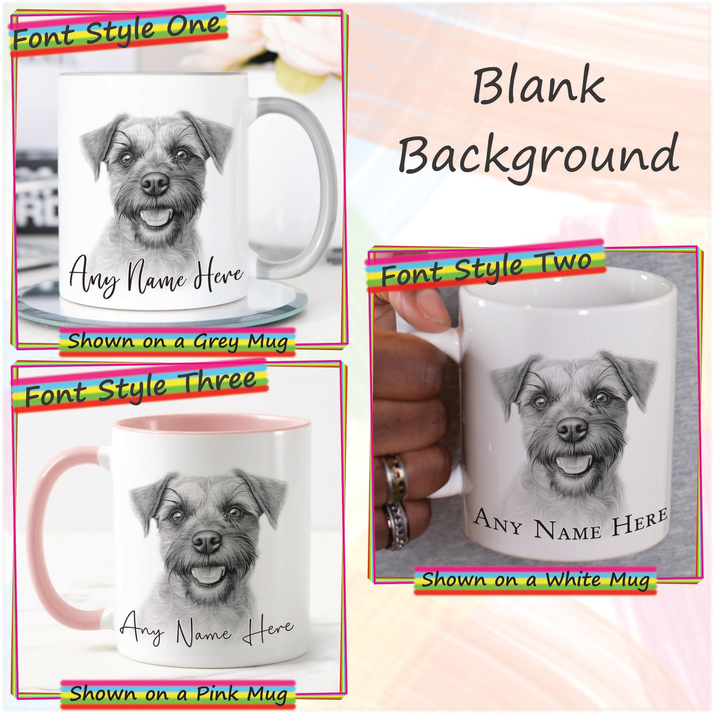 Personalised Sketched Border Terrier 11oz Ceramic Mug & Coaster Set