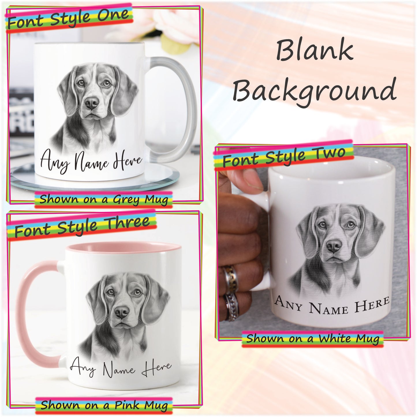 Personalised Sketched Beagle 11oz Ceramic Mug & Coaster Set