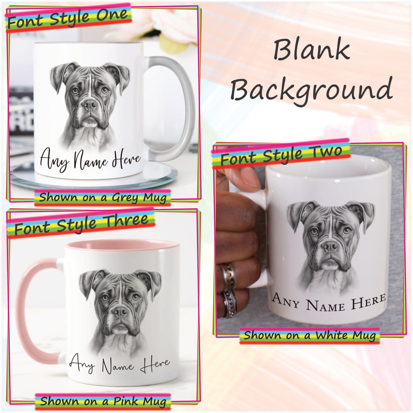 Personalised Sketched Boxer Dog 11oz Ceramic Mug & Coaster Set