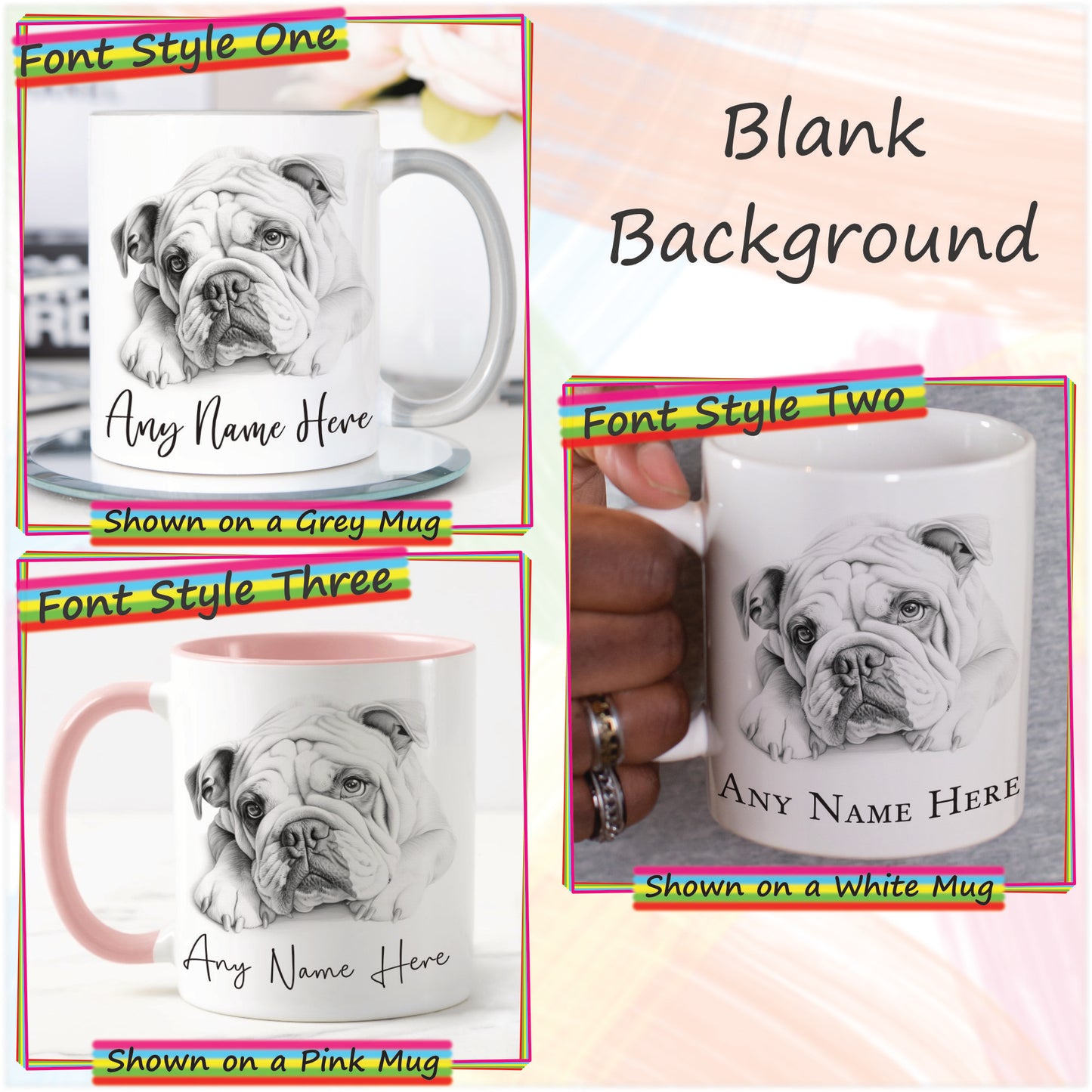 Personalised Sketched Bulldog 11oz Ceramic Mug & Coaster Set