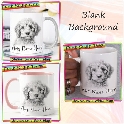 Custom Dog Mug, Personalised Sketched Cockapoo Mug & Coaster Set