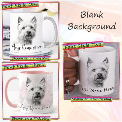 Personalised Sketched West Highland Terrier 11oz Ceramic Mug & Coaster Set