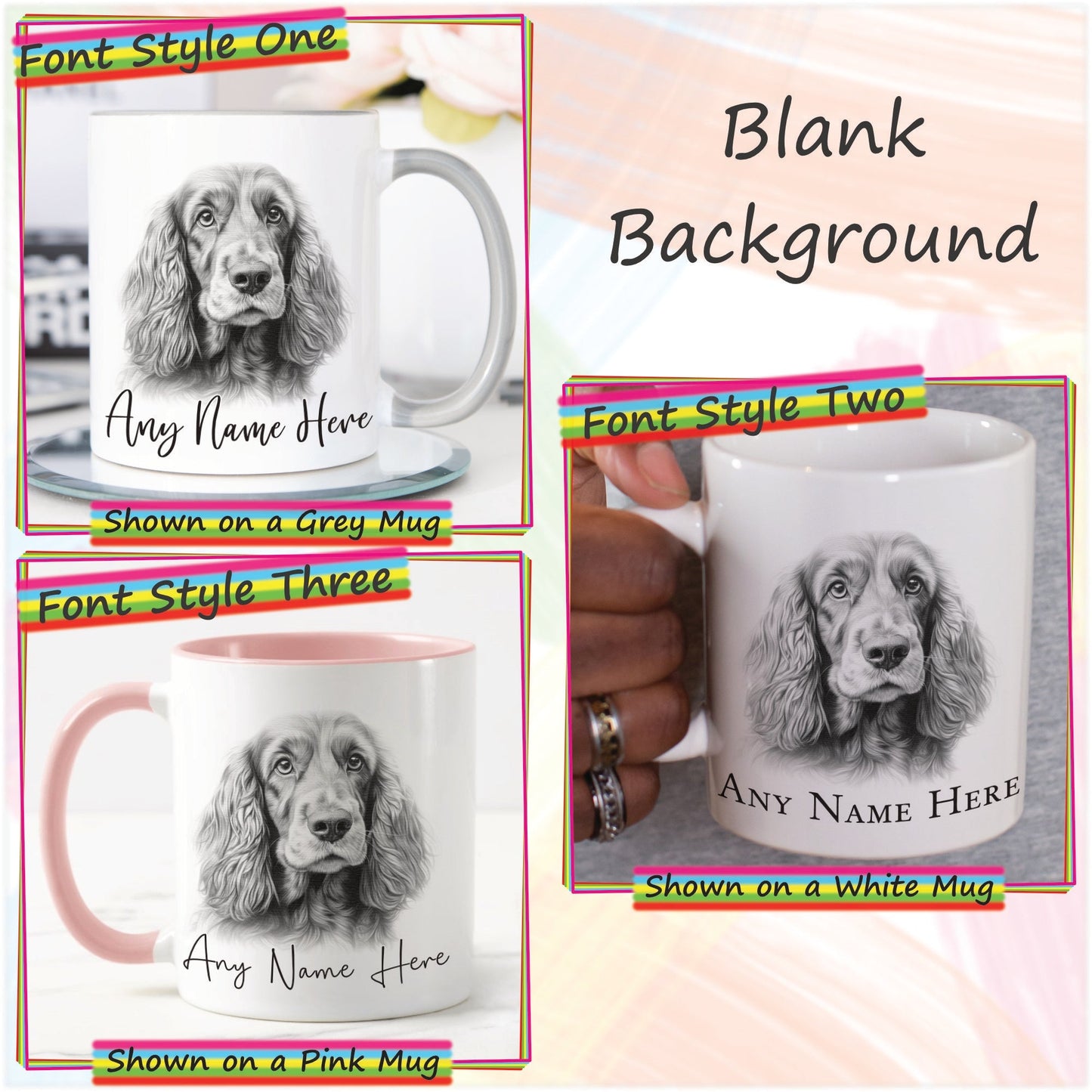 Custom Cocker Spaniel Mug & Coaster Set, Personalised Sketched Dog Mug