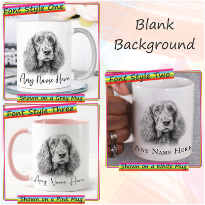 Personalised Sketched Cocker Spaniel 11oz Ceramic Mug & Coaster Set