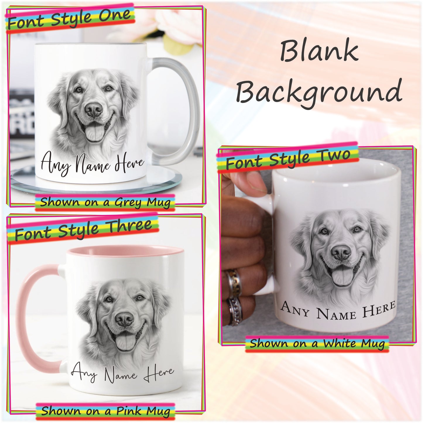 Personalised Sketched Golden Retriever 11oz Ceramic Mug & Coaster Set