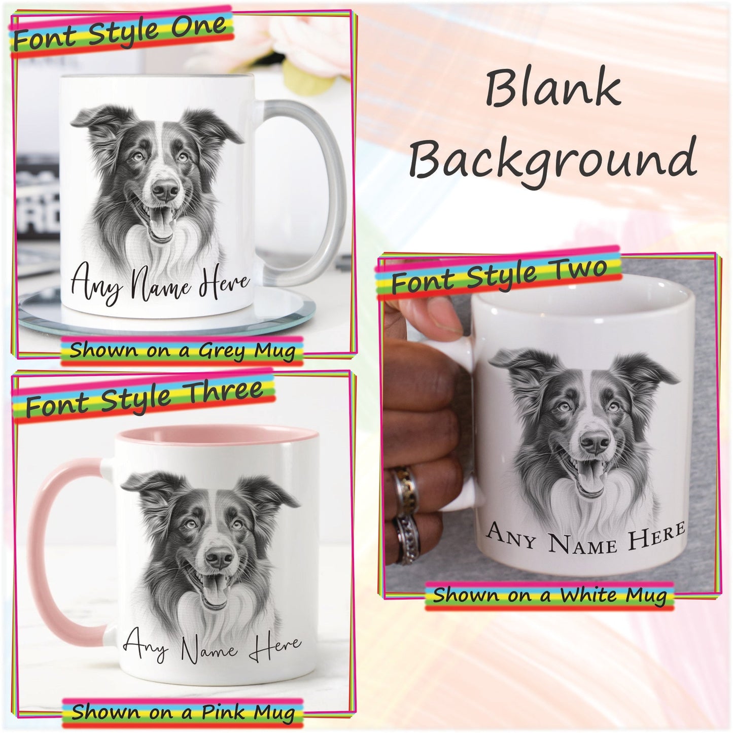 Personalised Dog Mug, Custom Sketched Border Collie Mug & Coaster Set