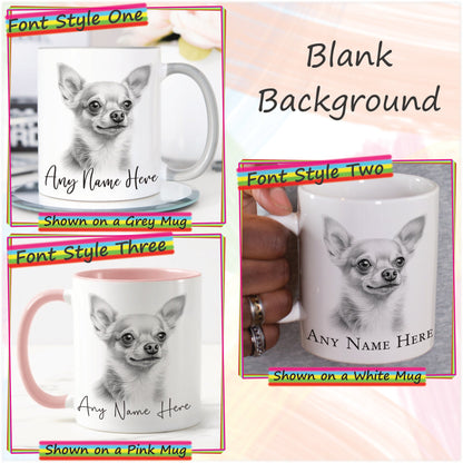 Custom Dog Mug, Personalised Sketched Chihuahua Mug & Coaster Set