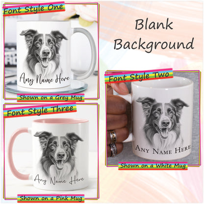 Personalised Sketched Border Collie 11oz Ceramic Mug & Coaster Set