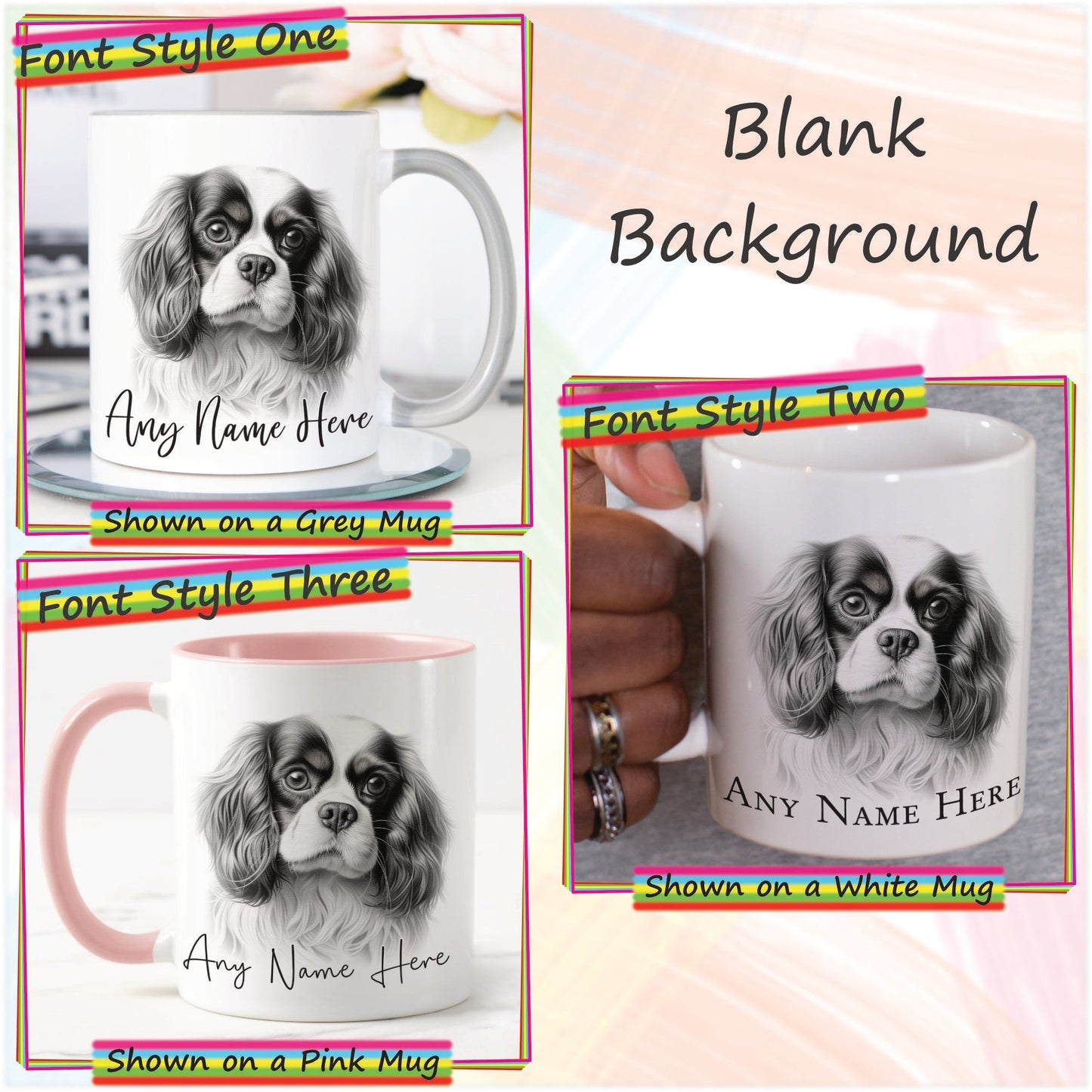 Personalised Sketched King Charles Cavlier Mug , Custom Dog Mug & Coaster Set