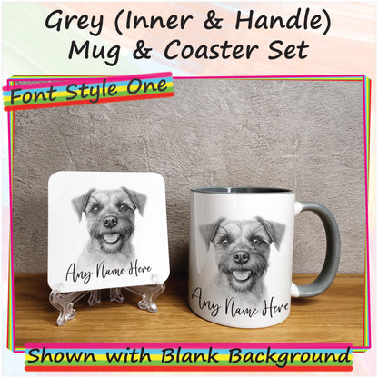 Custom Sketched Border Terrier Mug & Coaster Set, Personalised Dog Mug