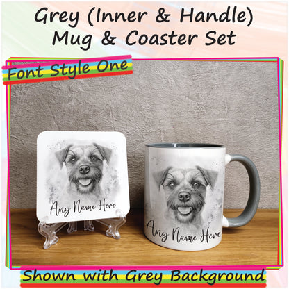 Personalised Sketched Border Terrier 11oz Ceramic Mug & Coaster Set