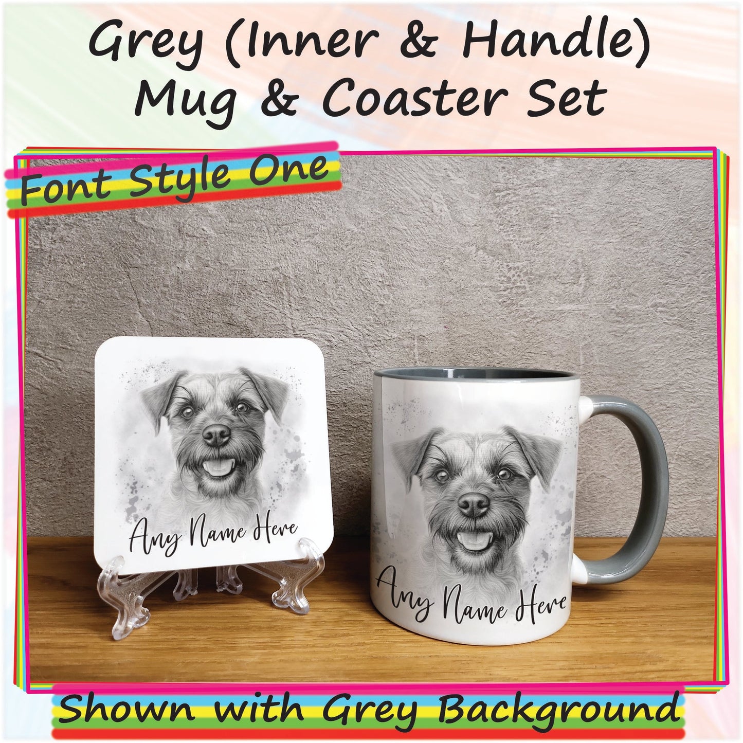 Custom Sketched Border Terrier Mug & Coaster Set, Personalised Dog Mug