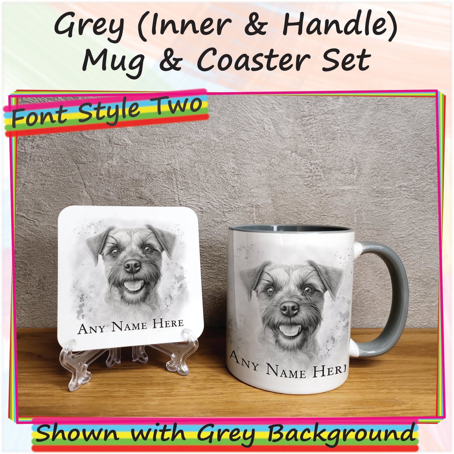 Personalised Sketched Border Terrier Mug & Coaster Set, Custom Dog Mug